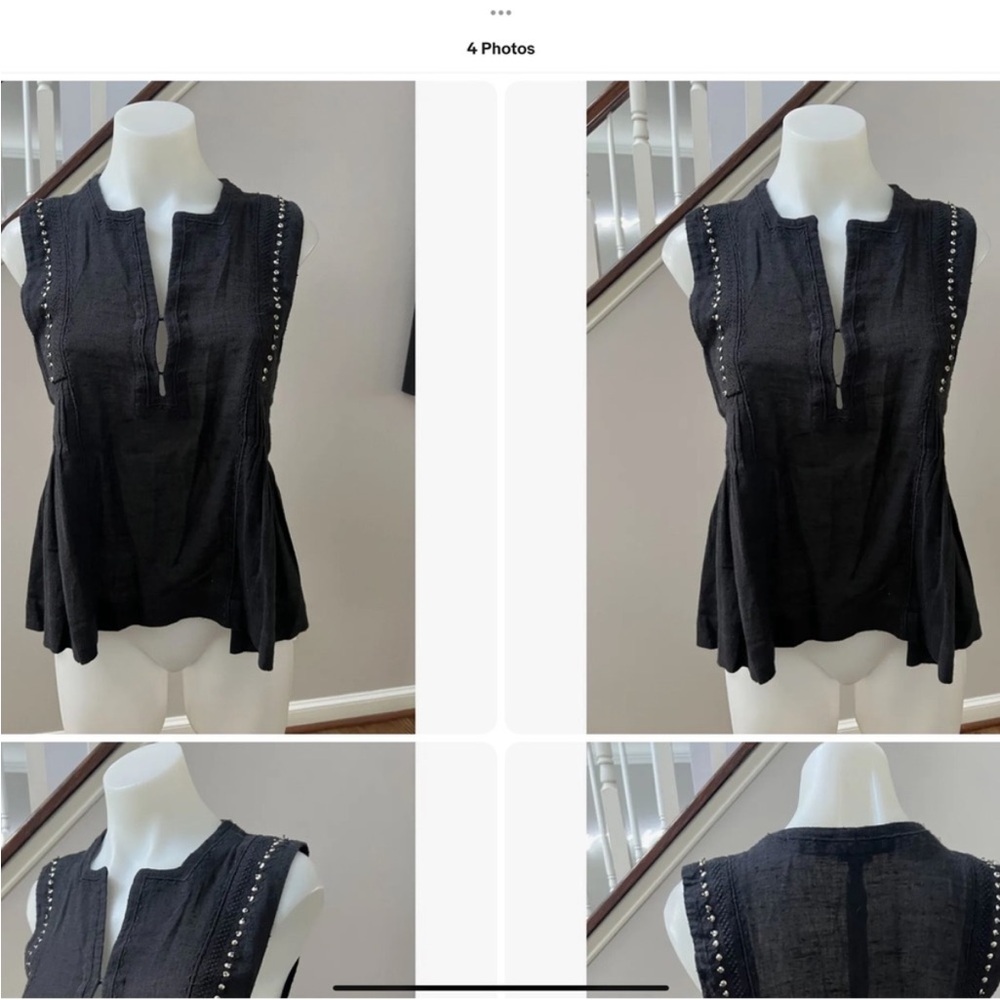 ISABEL MARANT 34 XS BLACK COTTON LINEN BLOUSE - Picture 2 of 3